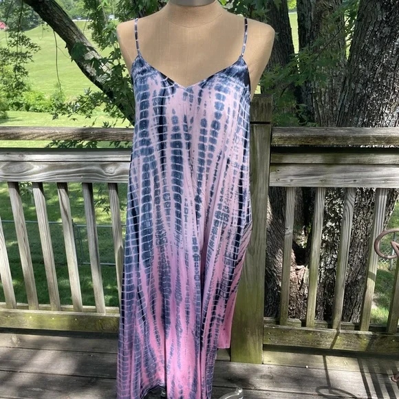 knee length dresses for ladies Multi Pink Off The Shoulder Plus Tie Dye Maxi Dress 3X / Rayon and Spandex